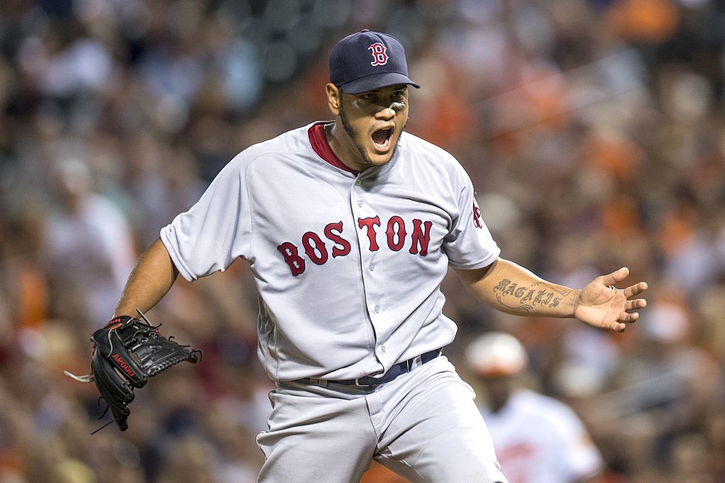 BALTIMORE, MD - SEPTEMBER 20: Eduardo Rodriguez #52 of the Boston Red Sox reacts during the seventh inning of a game against the Baltimore Orioles on September 20, 2016 at Oriole Park at Camden Yards in Baltimore, Maryland. (Photo by Billie Weiss/Boston Red Sox/Getty Images)