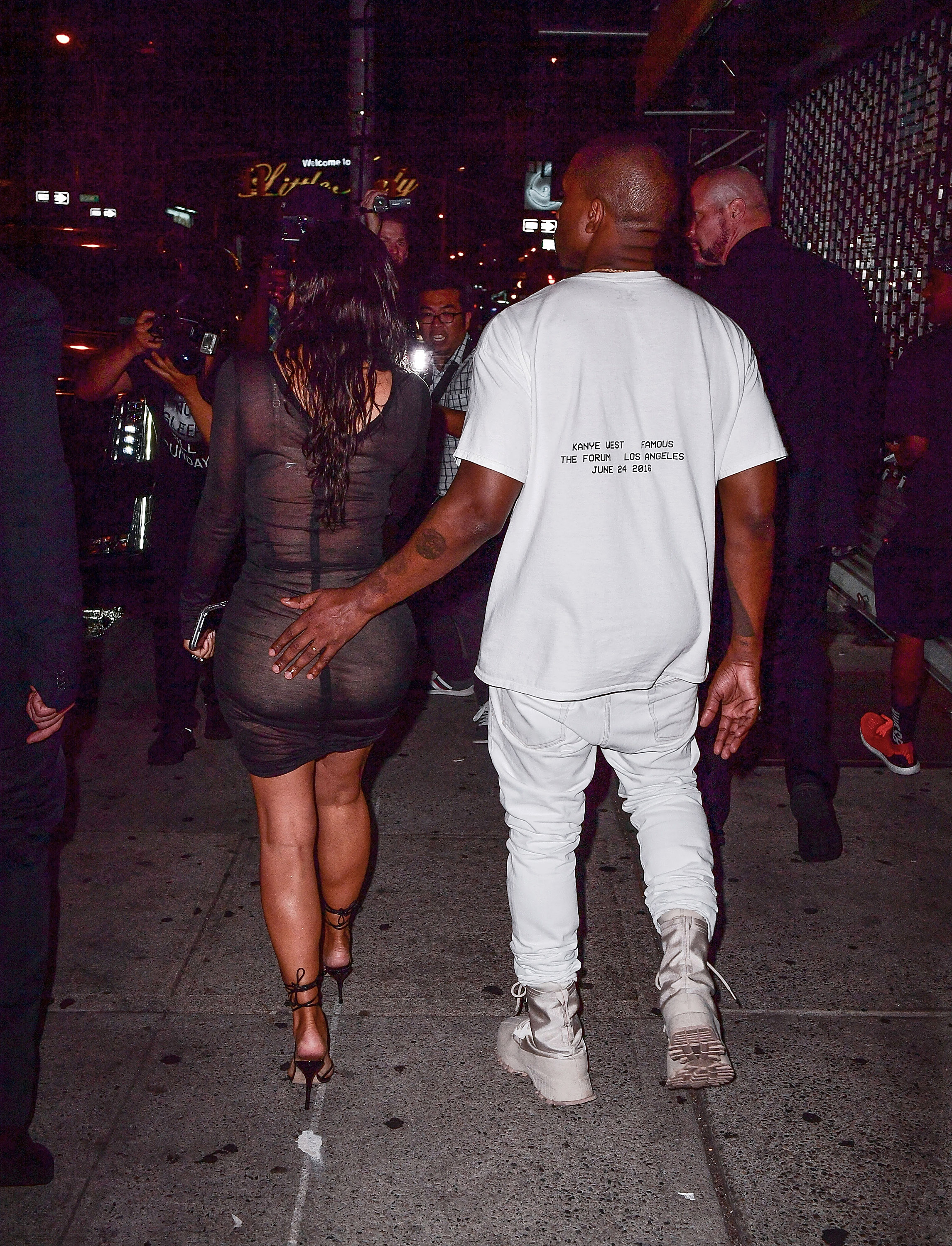 NEW YORK, NY - AUGUST 28:  Kanye West and Kim Kardashian leave their 2016 MTV Video Music Awards After Party at Pasquale Jones on August 28, 2016 in New York City.  (Photo by James Devaney/GC Images)