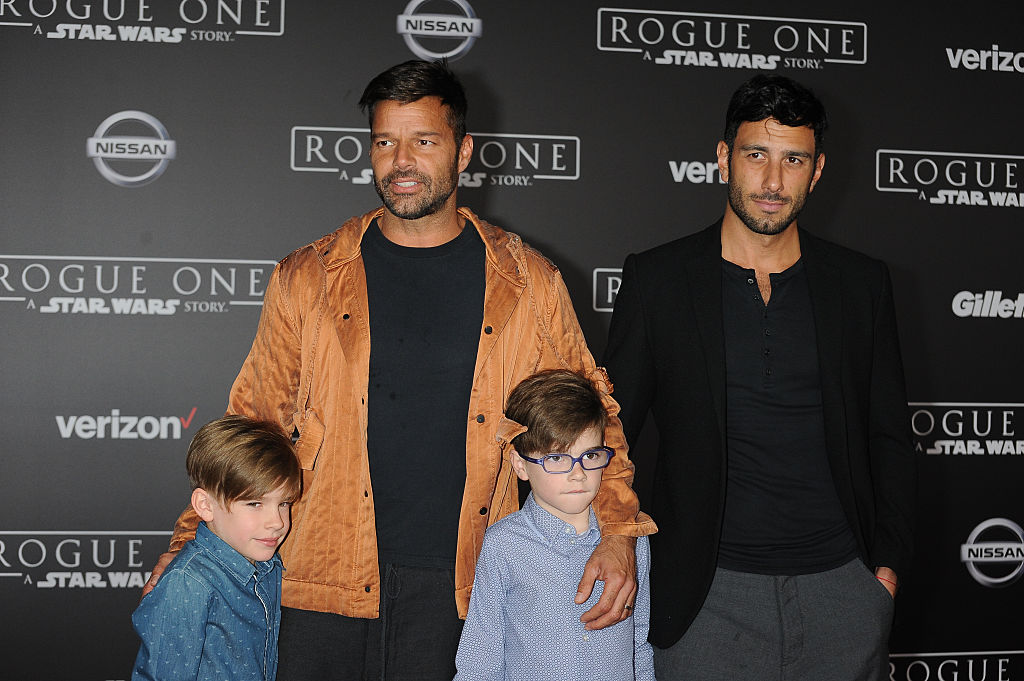 HOLLYWOOD, CA - DECEMBER 10: Recording artist Ricky Martin with sons and guest attend the premiere of Walt Disney Pictures and Lucasfilm's "Rogue One: A Star Wars Story" at the Pantages Theatre on December 10, 2016 in Hollywood, California. (Photo by Frank Trapper/Corbis via Getty Images)