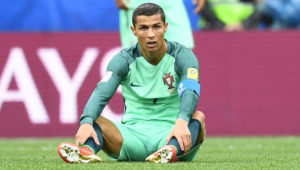 Portugal's forward Cristiano Ronaldo reacts during the 2017 Confederations Cup group A football match between Russia and Portugal at the Spartak Stadium in Moscow on June 21, 2017. / AFP PHOTO / Kirill KUDRYAVTSEV (Photo credit should read KIRILL KUDRYAVTSEV/AFP/Getty Images)